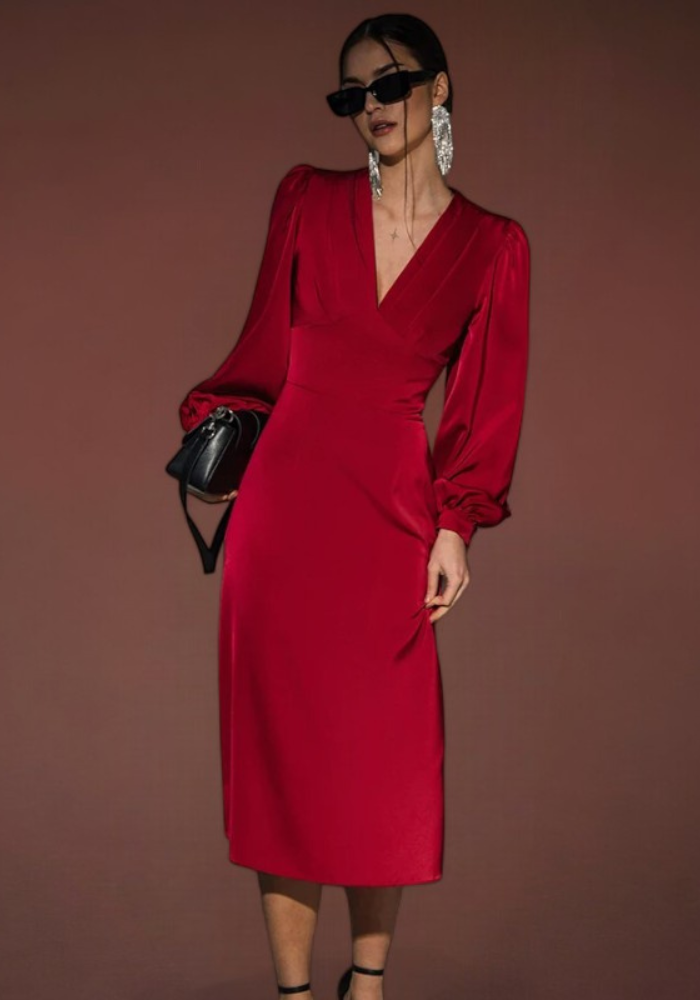 Robe hiver rouge satiné