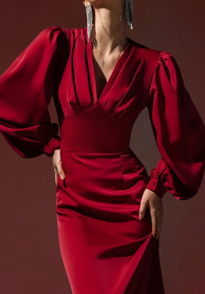 Robe hiver rouge satiné