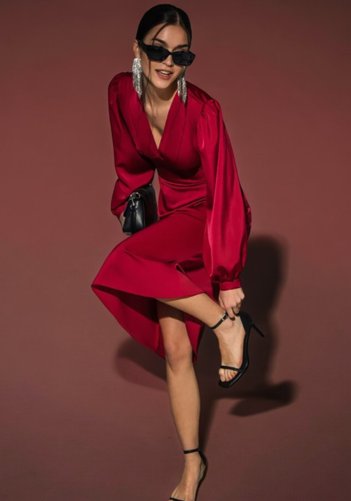 Robe hiver rouge satiné