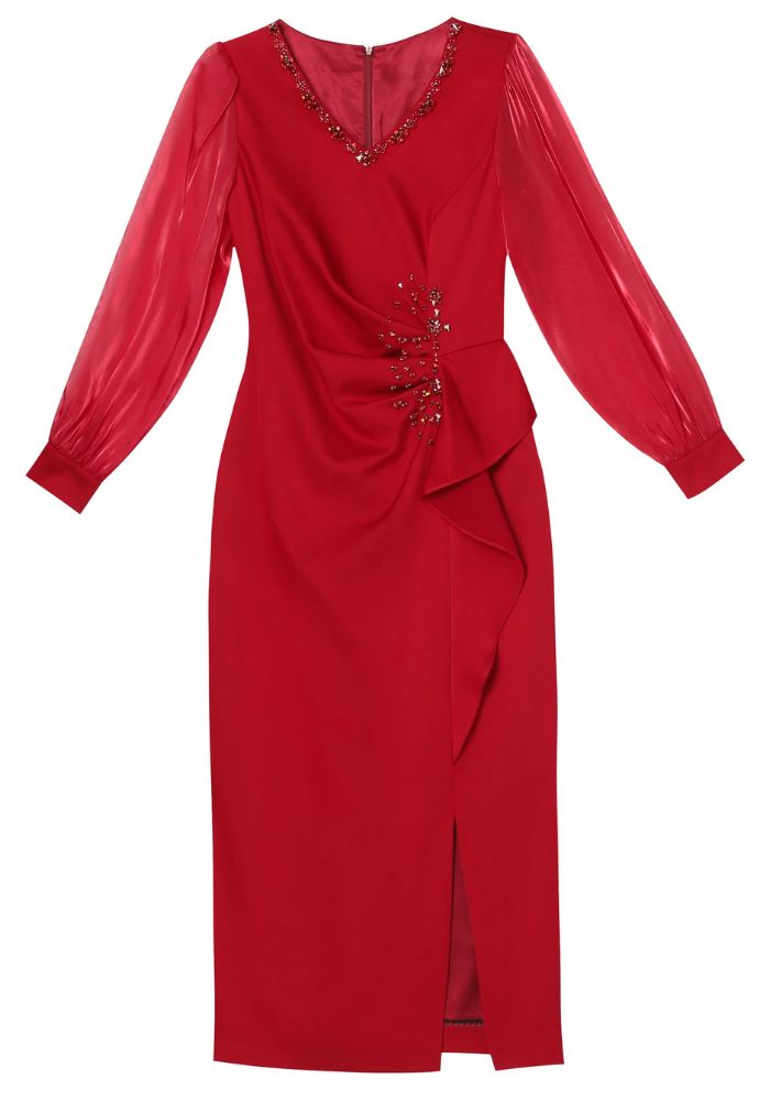 Robe hiver rouge satinée