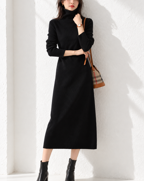 Robe noire hiver col roulé