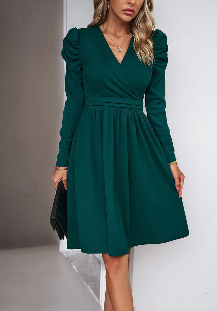 Robe courte hiver col V Vert / S