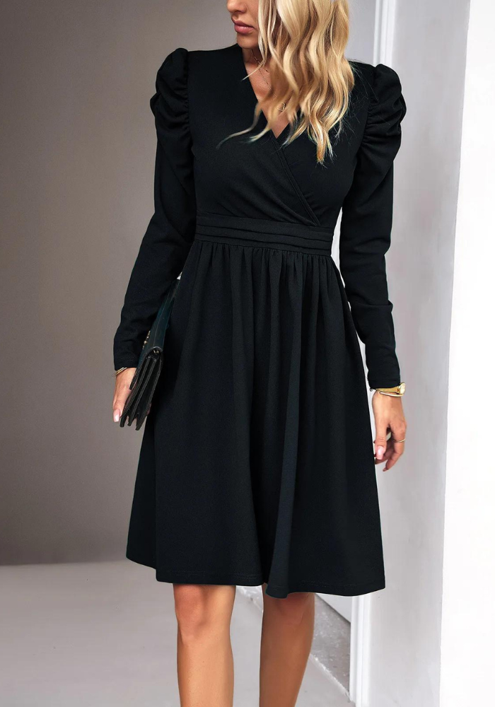 Robe courte hiver col V Noir / S