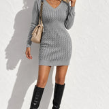 Robe courte hiver col V Gris / S