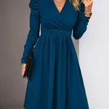 Robe courte hiver col V Bleu / S