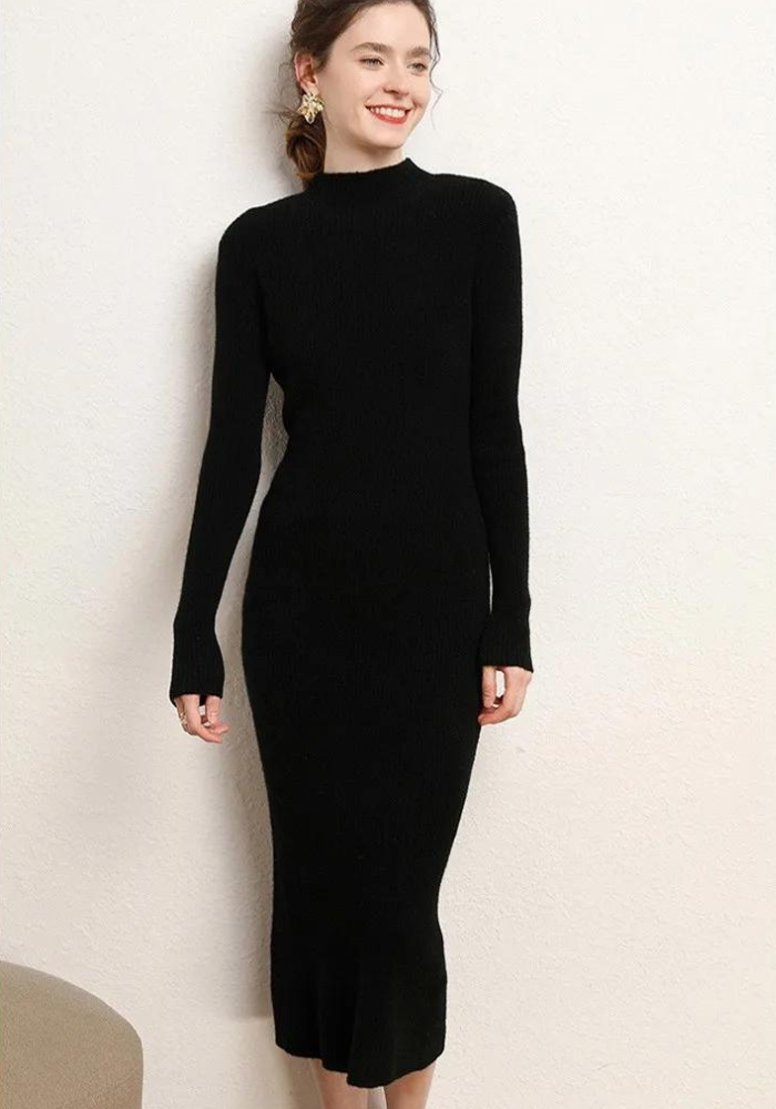 Robe d’Hiver 100% Cachemire Noir / S