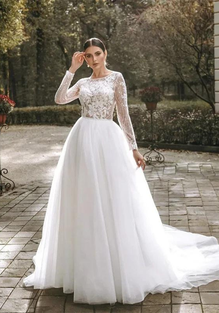 Robe Mariage Fleurie Hiver Blanc / 34