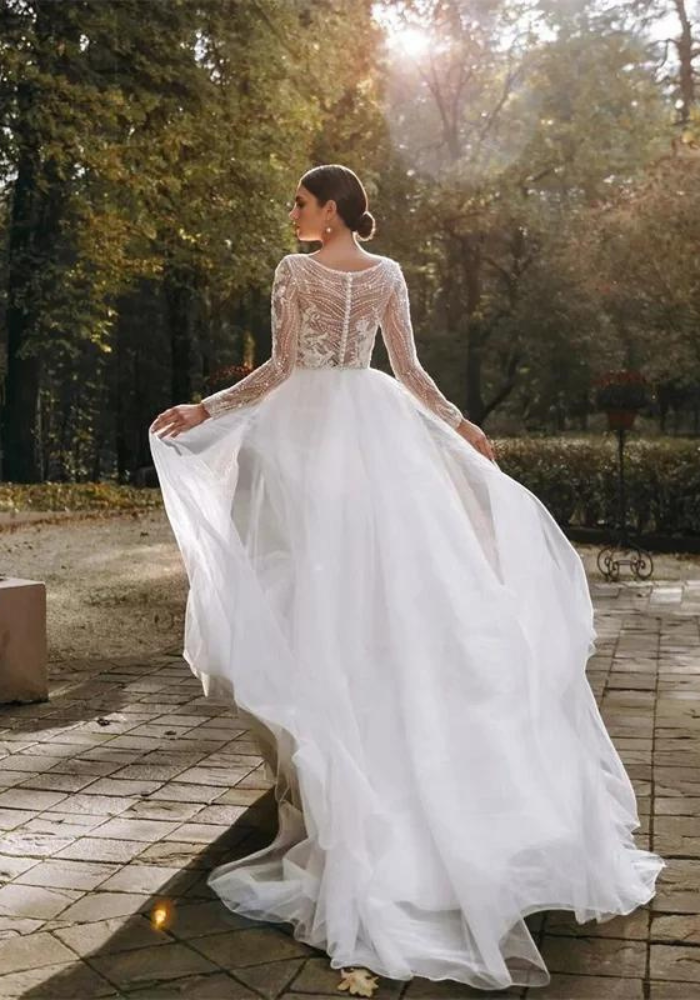 Robe Mariage Fleurie Hiver de dos